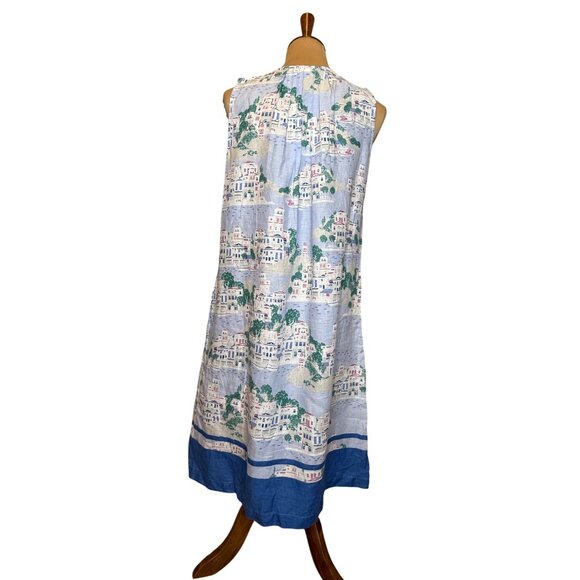 J Jill Love Linen Blue Toile Nautical Beach City Print Shift Dress Size Small Ta - Picture 3 of 6